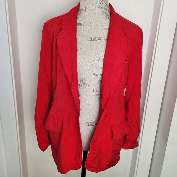 80s Red Silk Blazer Jacket - Picture 6 of 12